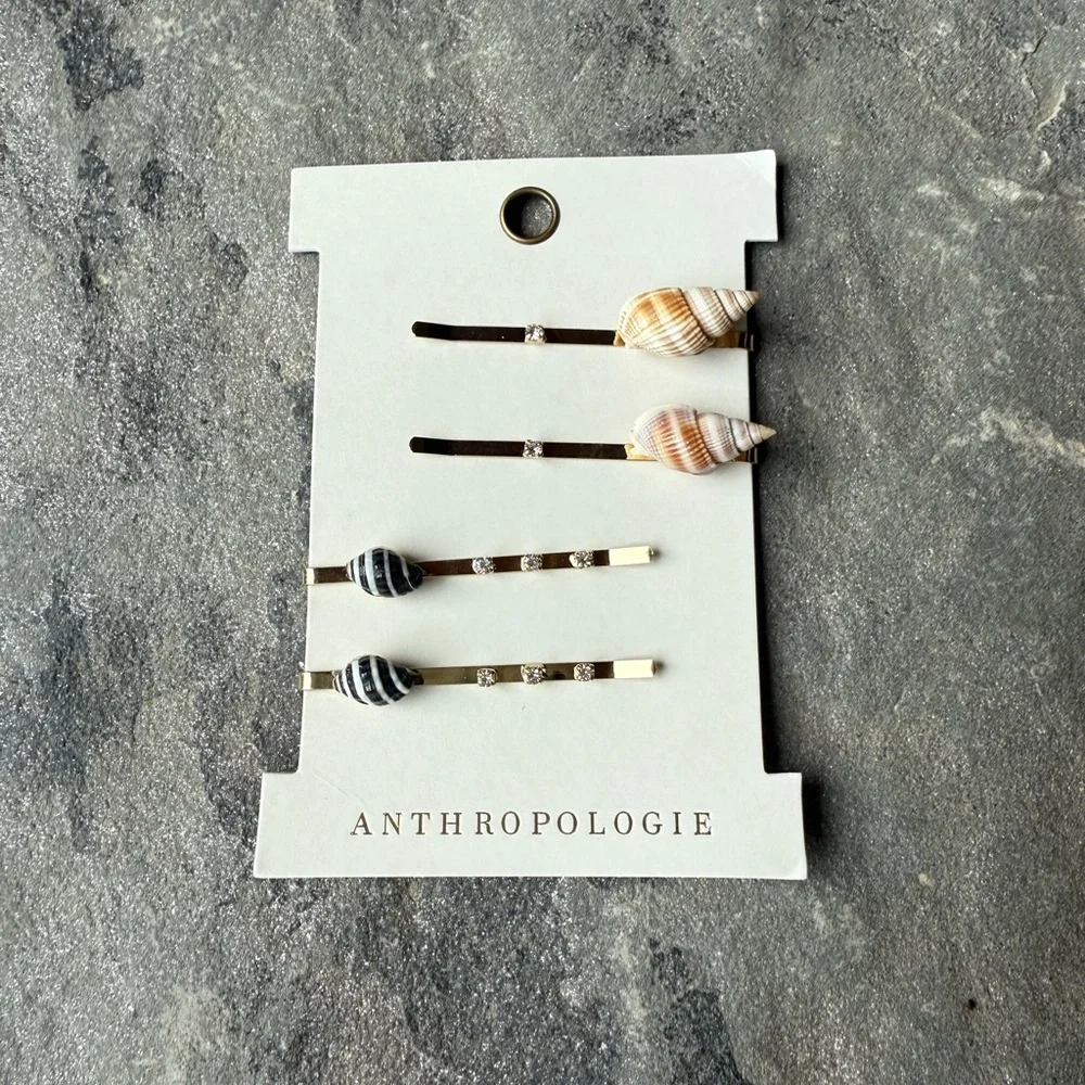 New🌟Anthropologie -Shell Bobby Pins, Set of 4 - Picture 2 of 5